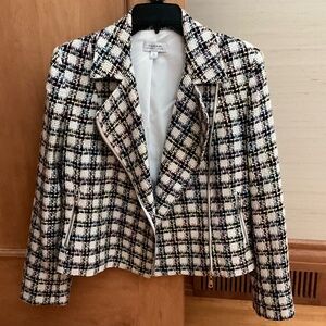 Tahari White and Rainbow Tweed Biker Style Jacket